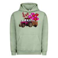 Pigment Oil Green Valentine's day pink tractor with pin heart balloons Urban Hoodie - RanaPortraitStore