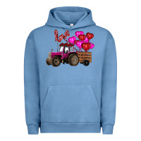 Pigment Pebble Blue Valentine's day pink tractor with pin heart balloons Urban Hoodie - RanaPortraitStore
