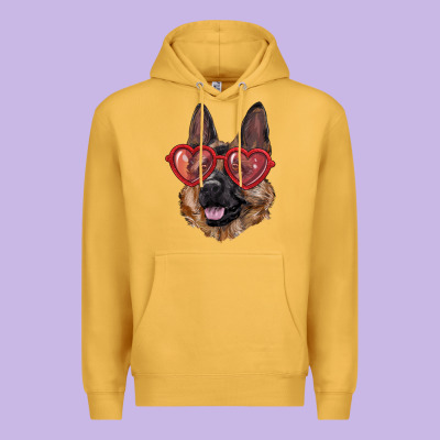 German Shepherd With Love Glasses Premium Hoodie Designed By Ranaportraitstore