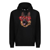 Black German shepherd with love glasses Premium Hoodie - RanaPortraitStore