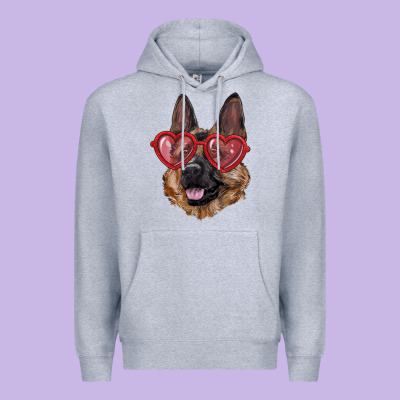 German Shepherd With Love Glasses Premium Hoodie Designed By Ranaportraitstore