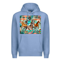 Colony Blue western running horses Premium Hoodie - Zillion Design Studio