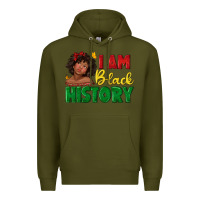 Army Green i am black history with afro black girl Premium Hoodie - texasbilliewilder