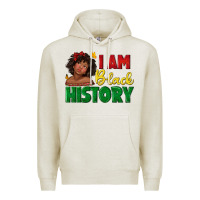 Oatmeal Heather i am black history with afro black girl Premium Hoodie - texasbilliewilder