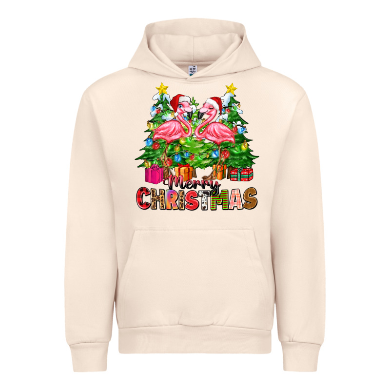 Merry Christmas Flamingo Urban Hoodie by Zillion Design Studio | Teevron