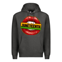 Charcoal Heather juneteenth lips Premium Hoodie - texasbilliewilder