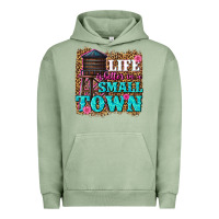 Pigment Oil Green life is better in a small town Urban Hoodie - texasbilliewilder