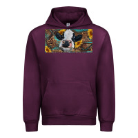 Mauve Wine Baby cow with sunflower and leopard Urban Hoodie - RanaPortraitStore