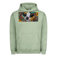 Pigment Oil Green Baby cow with sunflower and leopard Urban Hoodie - RanaPortraitStore