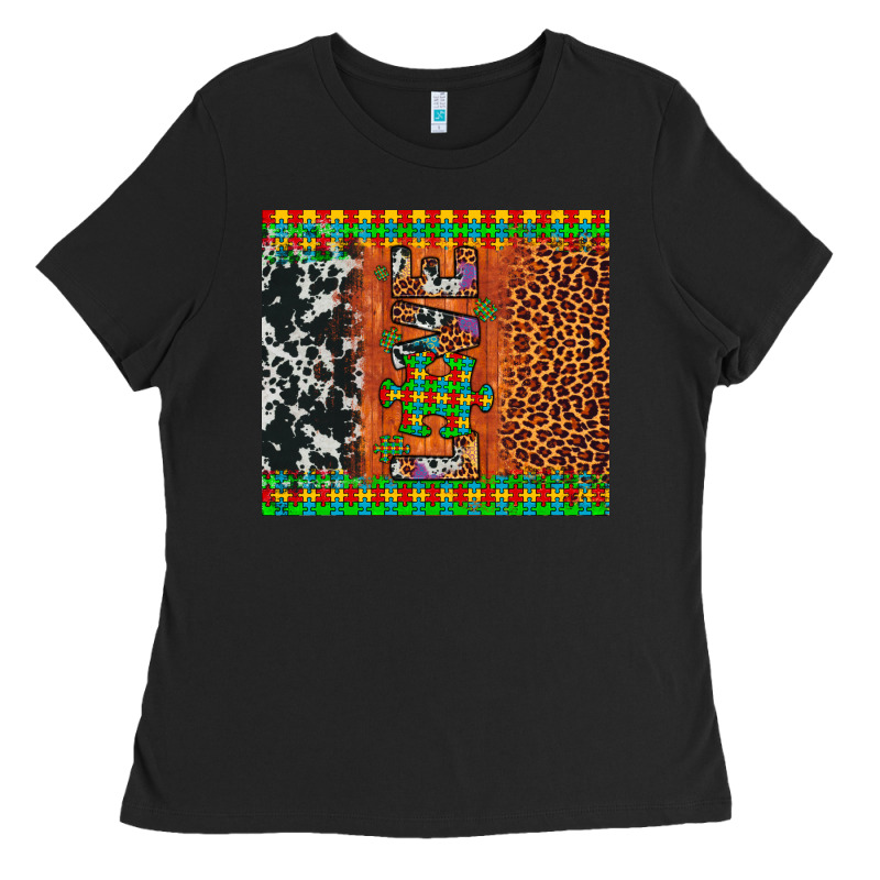 Love Autism Awareness Leopard Cowhide Ladies Tee by Artiststas | Teevron