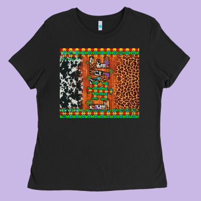 Love Autism Awareness Leopard Cowhide Ladies Tee Designed By Artiststas