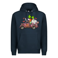 Navy happy easter pink truck with bunny Premium Hoodie - RanaPortraitStore