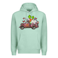 Seafoam happy easter pink truck with bunny Premium Hoodie - RanaPortraitStore