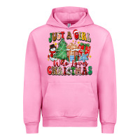 Fuchsia Pink just a girl who loves christmas Urban Hoodie - Zillion Design Studio