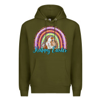 Army Green happy easter rainbow bunny Premium Hoodie - RanaPortraitStore