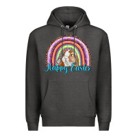 Charcoal Heather happy easter rainbow bunny Premium Hoodie - RanaPortraitStore