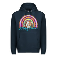 Navy happy easter rainbow bunny Premium Hoodie - RanaPortraitStore