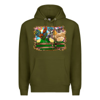 Army Green Happy easter rooster chicken and chick Premium Hoodie - RanaPortraitStore