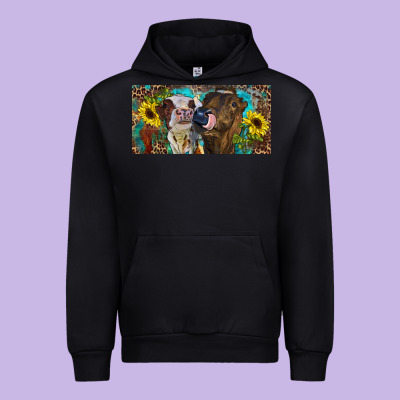 Urban Hoodie Heifers With Sunflowers And Leopard