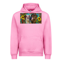 Fuchsia Pink Heifers With Sunflowers And Leopard Urban Hoodie - RanaPortraitStore
