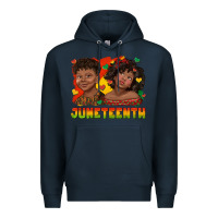 Navy juneteenth with afro black kids Premium Hoodie - texasbilliewilder