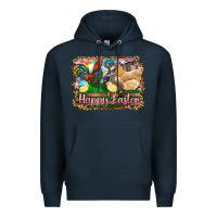 Navy happy easter rooster chicken and chick Premium Hoodie - RanaPortraitStore