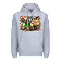 Heather Grey happy easter rooster chicken and chick Premium Hoodie - RanaPortraitStore