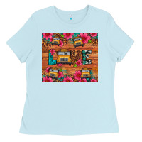 Baby Blue love school bus leopard Ladies Tee - Artiststas