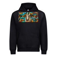 Black Horse With Sunflowers Aztec And Cowhide Urban Hoodie - RanaPortraitStore