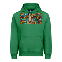Emerald Horse With Sunflowers Aztec And Cowhide Urban Hoodie - RanaPortraitStore