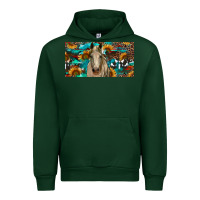 Forest Green Horse With Sunflowers Aztec And Cowhide Urban Hoodie - RanaPortraitStore