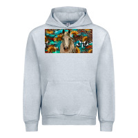 Heather Grey Horse With Sunflowers Aztec And Cowhide Urban Hoodie - RanaPortraitStore
