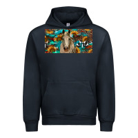 Navy Horse With Sunflowers Aztec And Cowhide Urban Hoodie - RanaPortraitStore