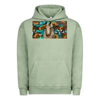 Pigment Oil Green Horse With Sunflowers Aztec And Cowhide Urban Hoodie - RanaPortraitStore