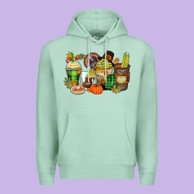 Thanksgiving Coffee Cups Premium Hoodie Designed By Zillion Design Studio