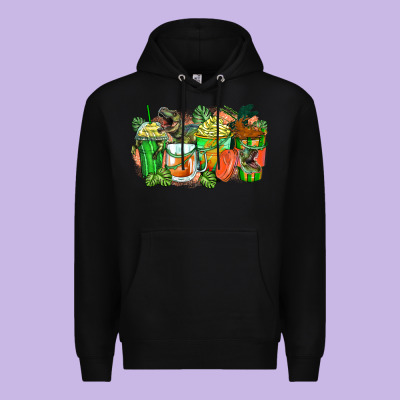 T Rex Coffee Cups Premium Hoodie Designed By Zillion Design Studio