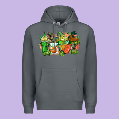 T Rex Coffee Cups Premium Hoodie Designed By Zillion Design Studio