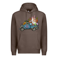 Coffee Happy Easter Truck with Bunny Eggs And Carrot Premium Hoodie - RanaPortraitStore