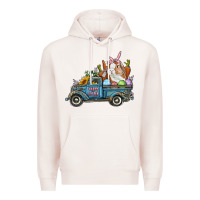 Pale Pink Happy Easter Truck with Bunny Eggs And Carrot Premium Hoodie - RanaPortraitStore