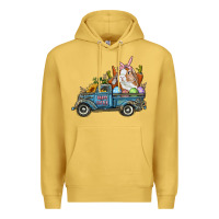 Antique Gold Happy Easter Truck with Bunny Eggs And Carrot Premium Hoodie - RanaPortraitStore