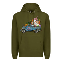 Army Green Happy Easter Truck with Bunny Eggs And Carrot Premium Hoodie - RanaPortraitStore