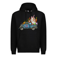 Black Happy Easter Truck with Bunny Eggs And Carrot Premium Hoodie - RanaPortraitStore