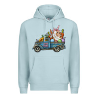 Blue Mist Happy Easter Truck with Bunny Eggs And Carrot Premium Hoodie - RanaPortraitStore