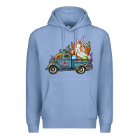 Colony Blue Happy Easter Truck with Bunny Eggs And Carrot Premium Hoodie - RanaPortraitStore