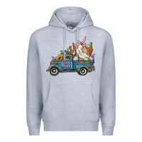 Heather Grey Happy Easter Truck with Bunny Eggs And Carrot Premium Hoodie - RanaPortraitStore