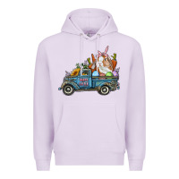 Lilac Happy Easter Truck with Bunny Eggs And Carrot Premium Hoodie - RanaPortraitStore