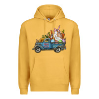 Mustard Happy Easter Truck with Bunny Eggs And Carrot Premium Hoodie - RanaPortraitStore