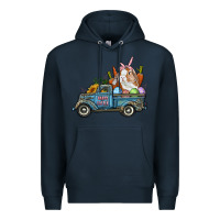 Navy Happy Easter Truck with Bunny Eggs And Carrot Premium Hoodie - RanaPortraitStore