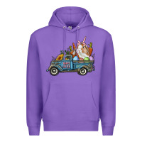 Purple Happy Easter Truck with Bunny Eggs And Carrot Premium Hoodie - RanaPortraitStore