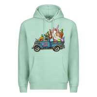 Seafoam Happy Easter Truck with Bunny Eggs And Carrot Premium Hoodie - RanaPortraitStore